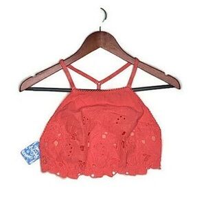 Free People Coral Lace Crop Top